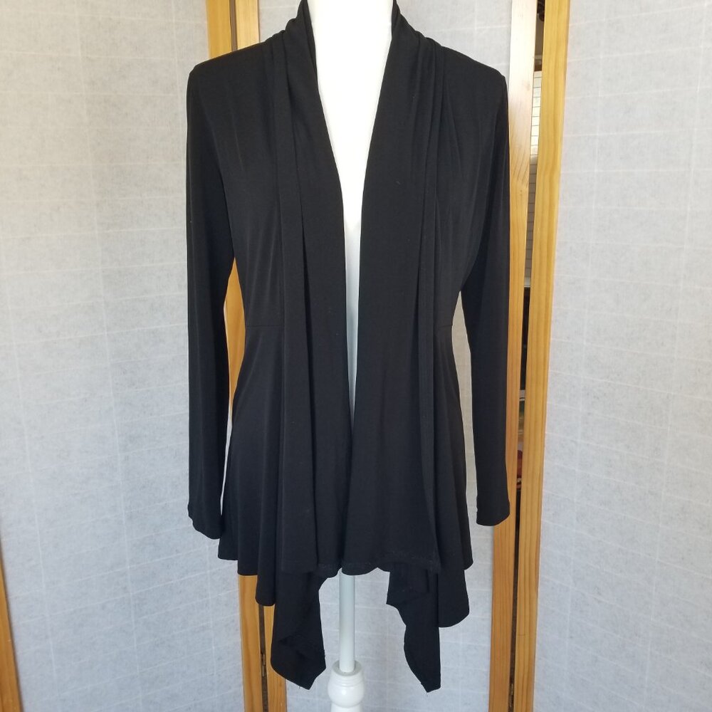 Clara Sun Woo Drape Tunic Cardigan Sweater Jacket Black Size Medium